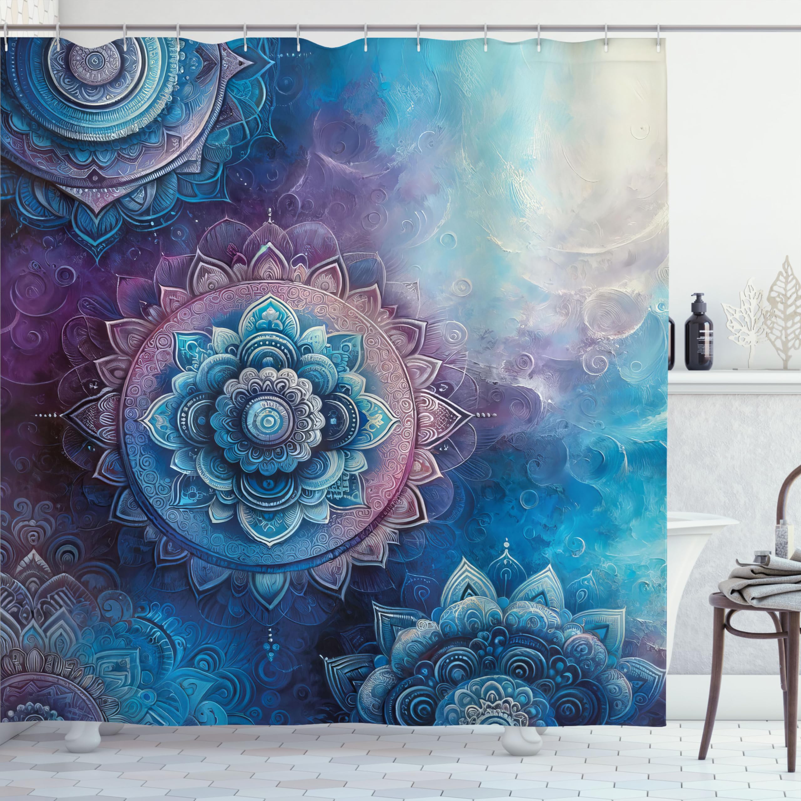 Ambesonne Purple Shower Curtain, Mystic Mandala Victoria Water Lilies Floating In Dark Magic Pond Print Art, Cloth Fabric Bathro